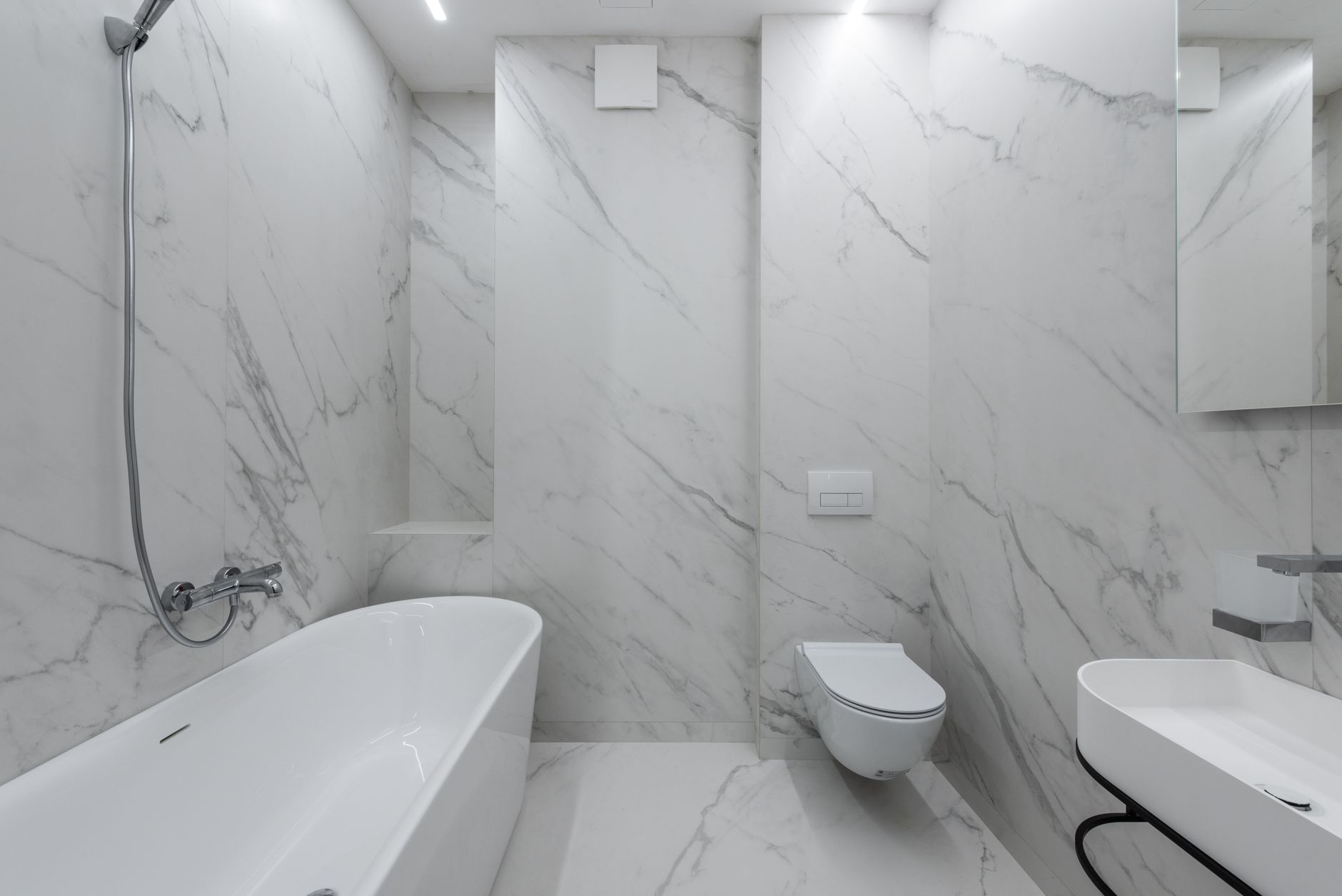 modern bathroom with white bathtub