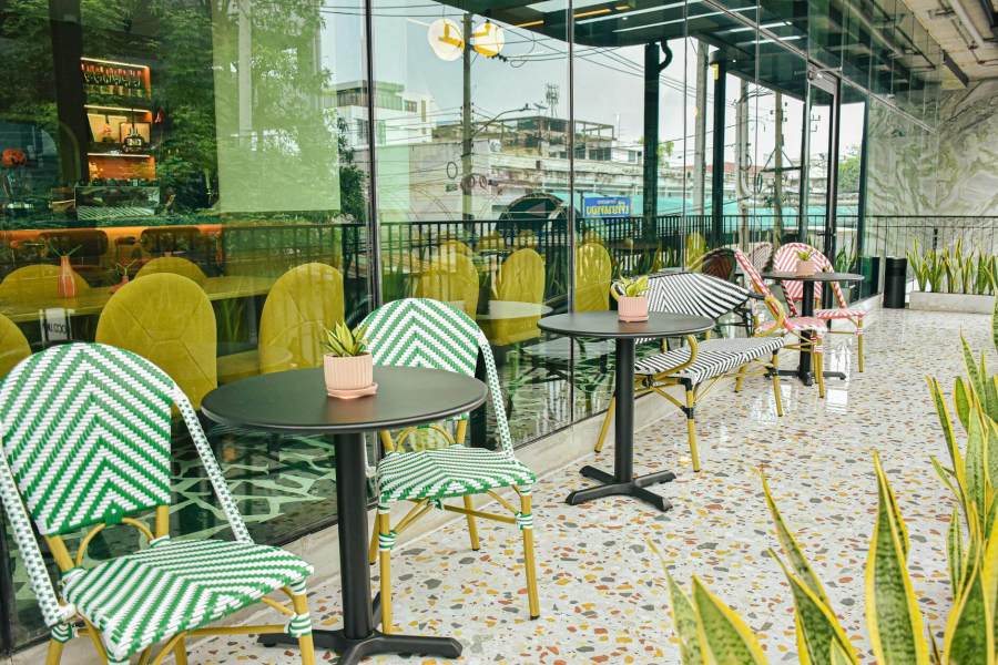 chairs and tables in a restaurant