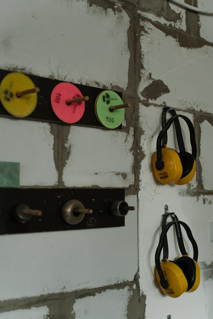hearing protection hanging on a wall