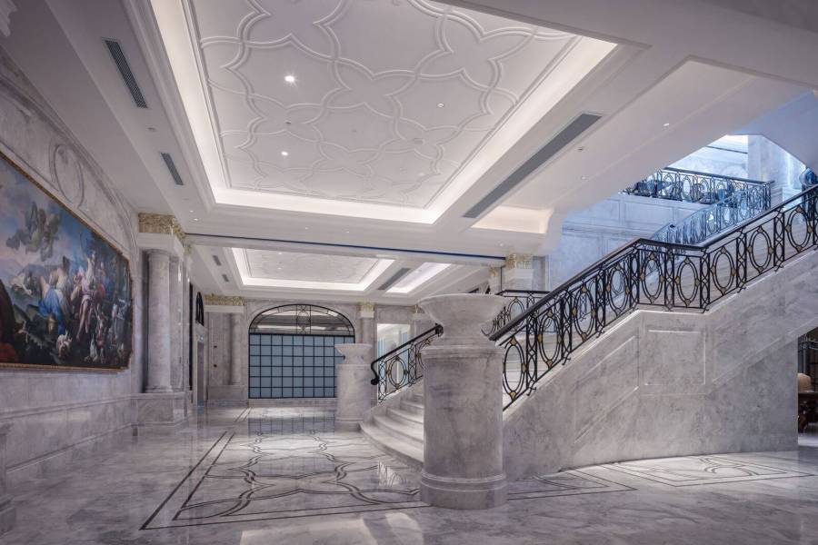 luxury marble hall with staircase in house