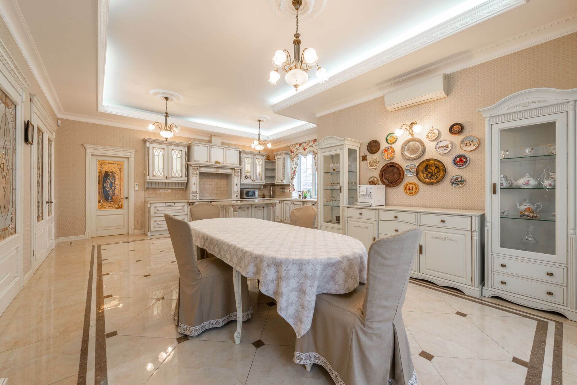 furniture in ornamented room