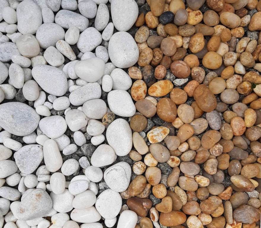 sorted white and brown pebbles