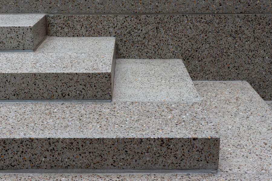 close up of modern terrazzo stone steps