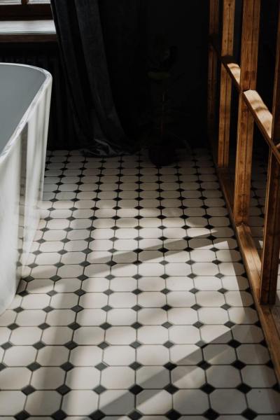 floor tiles near a wooden frame