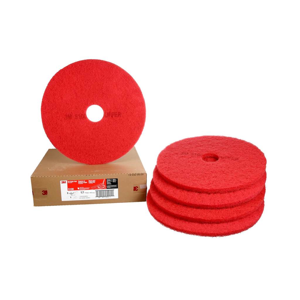 3M Red Buffer Pad 5100 – 17″ Spray Buffing & Light Scrubbing Pad (Pack of 5)