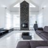 spacious living room with soft comfy couch and minimalist furniture